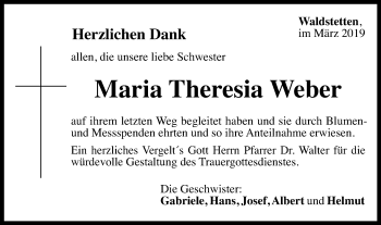 Traueranzeige von Maria Theresia Weber