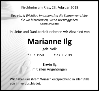 Traueranzeige von Marianne Ilg von Schwäbische Post