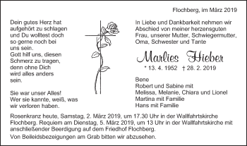 Traueranzeige von Marlies Hieber von Schwäbische Post