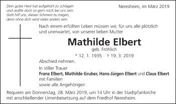 Traueranzeige von Mathilde Elbert von Schwäbische Post
