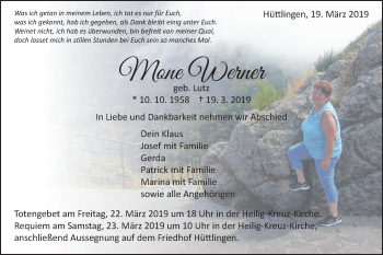 Traueranzeige von Mone Werner von Schwäbische Post