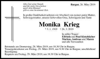 Traueranzeige von Monika Krieg