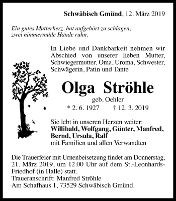 Traueranzeige von Olga Ströhle