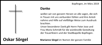 Traueranzeige von Oskar Sörgel von Schwäbische Post