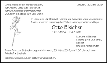 Traueranzeige von Otto Bleicher von Gmünder Tagespost