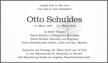 Traueranzeige von Otto Schuldes von Schwäbische Post