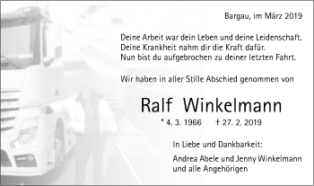 Traueranzeige von Ralf Winkelmann von Gmünder Tagespost