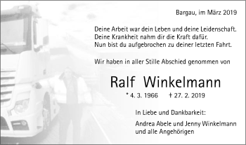 Traueranzeige von Ralf Winkelmann