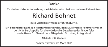 Traueranzeige von Richard Bohnet von Schwäbische Post