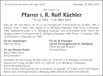 Traueranzeige von Rolf Küchler von Schwäbische Post