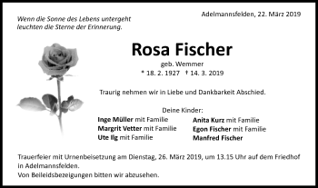 Traueranzeige von Rosa Fischer von Schwäbische Post
