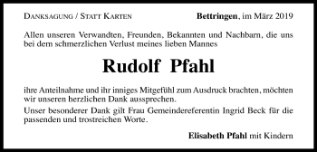 Traueranzeige von Rudolf Pfahl