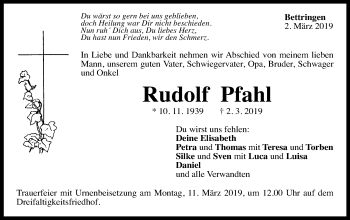 Traueranzeige von Rudolf Pfahl von Gmünder Tagespost