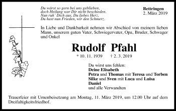 Traueranzeige von Rudolf Pfahl