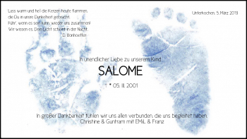 Traueranzeige von Salome  von Schwäbische Post