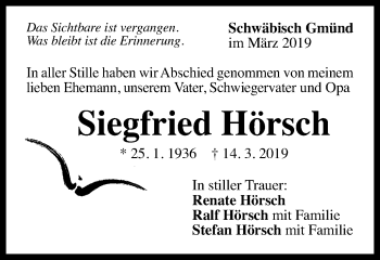 Traueranzeige von Siegfried Hörsch