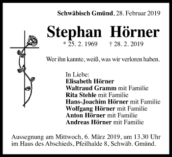 Traueranzeige von Stephan Hörner