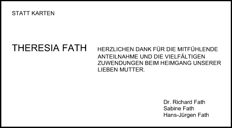  Traueranzeige für Theresia Fath  vom 23.03.2019 aus Gmünder Tagespost