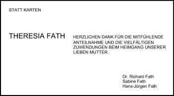 Traueranzeige von Theresia Fath  von Gmünder Tagespost