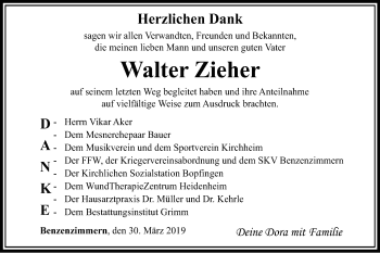 Traueranzeige von Walter Zieher von Schwäbische Post
