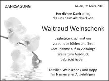 Traueranzeige von Waltraud Weinschenk von Schwäbische Post