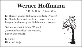 Traueranzeige von Werner Hoffmann von Kocher-Lein-Bote
