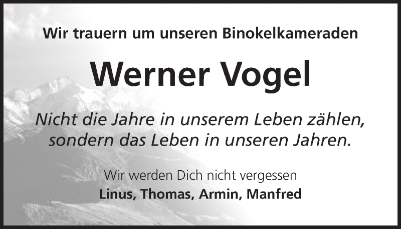  Traueranzeige für Werner Vogel vom 21.03.2019 aus Schwäbische Post