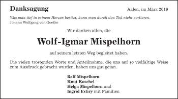 Traueranzeige von Wolf-Igmar Mispelhorn von Schwäbische Post
