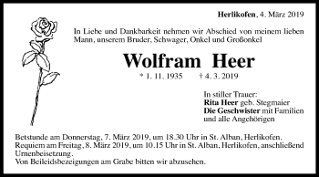 Traueranzeige von Wolfram Heer von Gmünder Tagespost