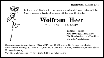 Traueranzeige von Wolfram Heer