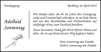 Traueranzeige von Adelheid Sonnentag von Gmünder Tagespost