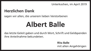 Traueranzeige von Albert Balle von Schwäbische Post