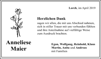 Traueranzeige von Anneliese Maier von Gmünder Tagespost