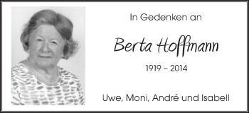 Traueranzeige von Berta Hoffmann von Gmünder Tagespost