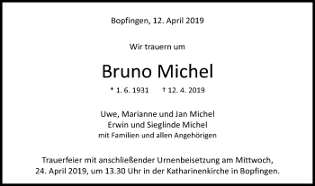 Traueranzeige von Bruno Michel von Schwäbische Post