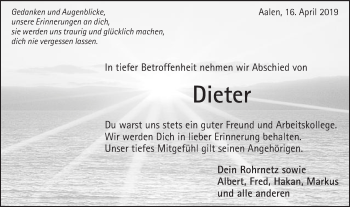 Traueranzeige von Dieter  von Schwäbische Post
