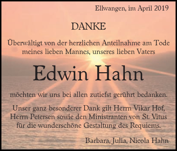 Traueranzeige von Edwin Hahn von Schwäbische Post