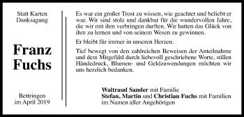 Traueranzeige von Franz Fuchs von Gmünder Tagespost
