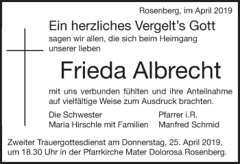 Traueranzeige von Frieda Albrecht von Schwäbische Post