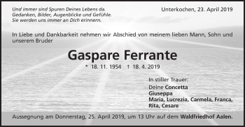 Traueranzeige von Gaspare Farrante von Schwäbische Post