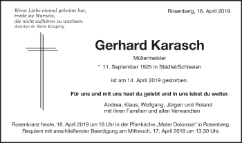 Traueranzeige von Gerhard Karasch von Schwäbische Post