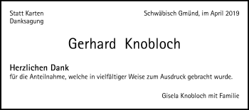 Traueranzeige von Gerhard Knobloch