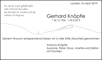 Traueranzeige von Gerhard Knöpfle von Schwäbische Post