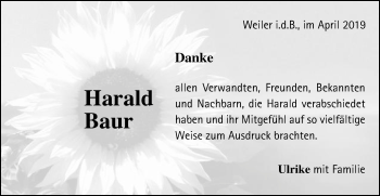 Traueranzeige von Harald Baur von Gmünder Tagespost