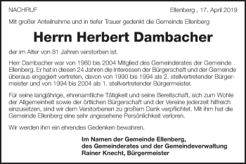 Traueranzeige von Herbert Dambacher von Schwäbische Post