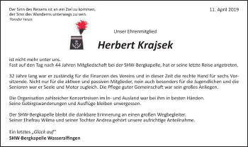 Traueranzeige von Herbert Krajsek von Schwäbische Post