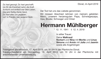 Traueranzeige von Hermann Mühlberger von Schwäbische Post