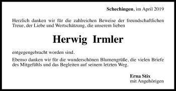 Traueranzeige von Herwig Irmler