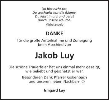 Traueranzeige von Jakob Luy von Schwäbische Post
