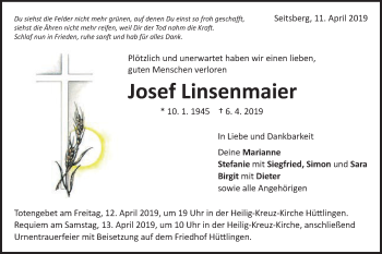 Traueranzeige von Josef Linsenmaier von Schwäbische Post